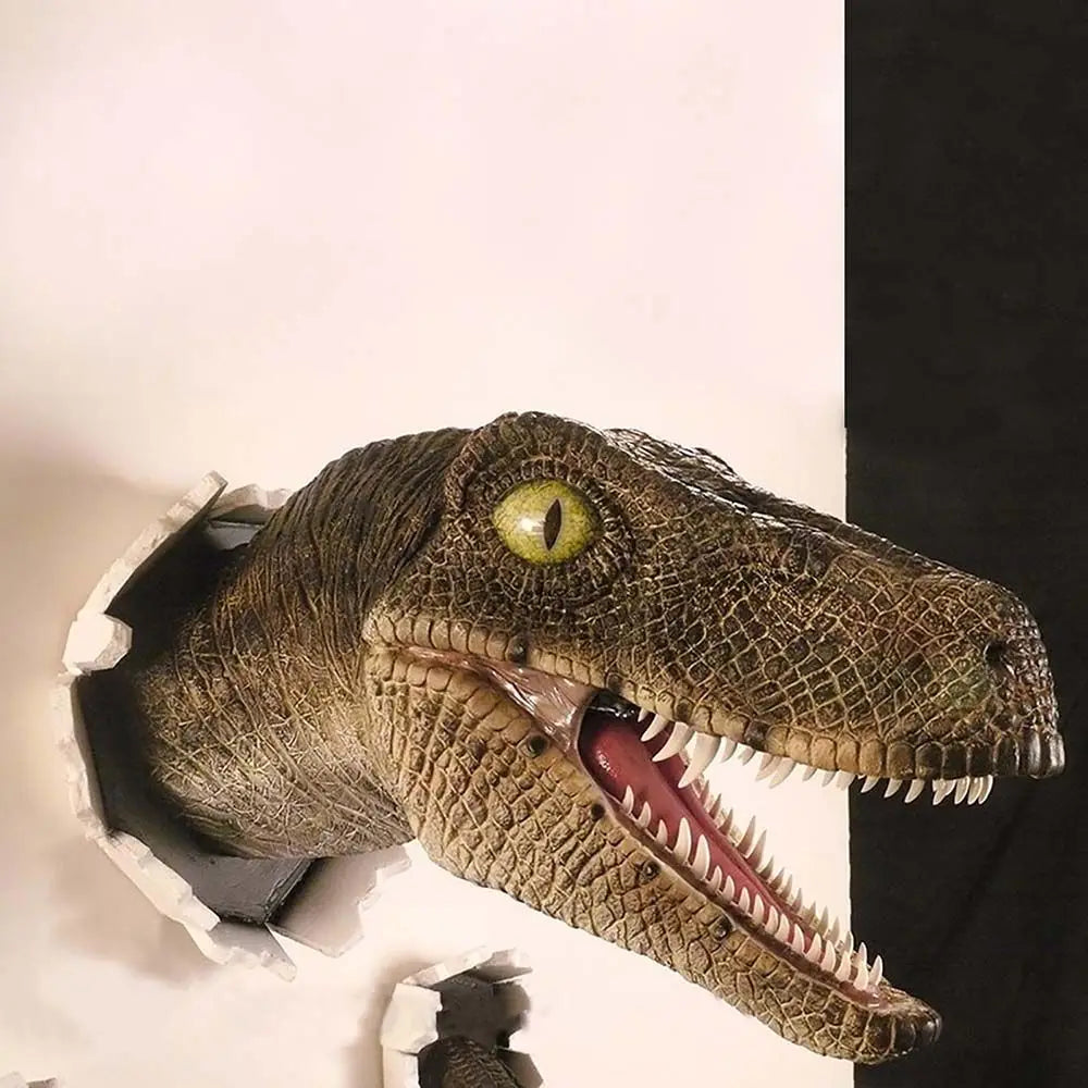 Dinosaur Wall Mounted Sculpture 3D Wall Bursting Hanging Dinosaur Head Resin Dinosaur Head with Claws Home Decor