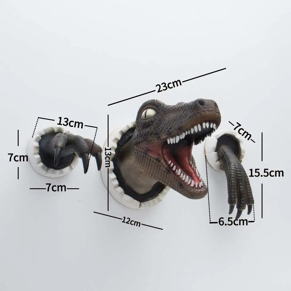 Dinosaur Wall Mounted Sculpture 3D Wall Bursting Hanging Dinosaur Head Resin Dinosaur Head with Claws Home Decor