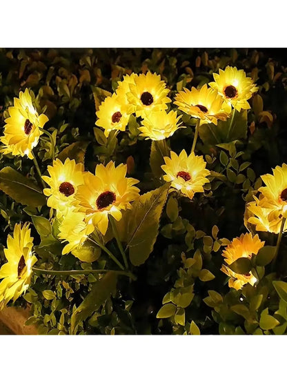 Solar Powered Sunflower Light Outdoor Waterproof LED Ground Insert Lawn Lamp for Garden Lawn Courtyard Decoration