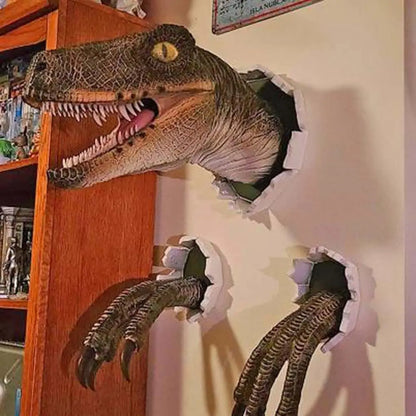 Dinosaur Wall Mounted Sculpture 3D Wall Bursting Hanging Dinosaur Head Resin Dinosaur Head with Claws Home Decor