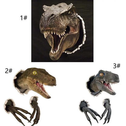 Dinosaur Wall Mounted Sculpture 3D Wall Bursting Hanging Dinosaur Head Resin Dinosaur Head with Claws Home Decor