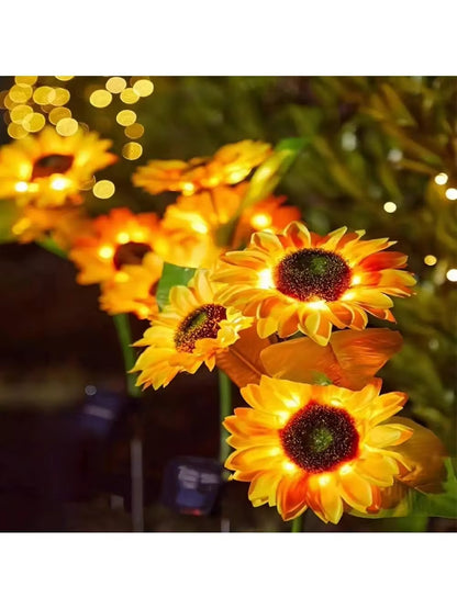 Solar Powered Sunflower Light Outdoor Waterproof LED Ground Insert Lawn Lamp for Garden Lawn Courtyard Decoration