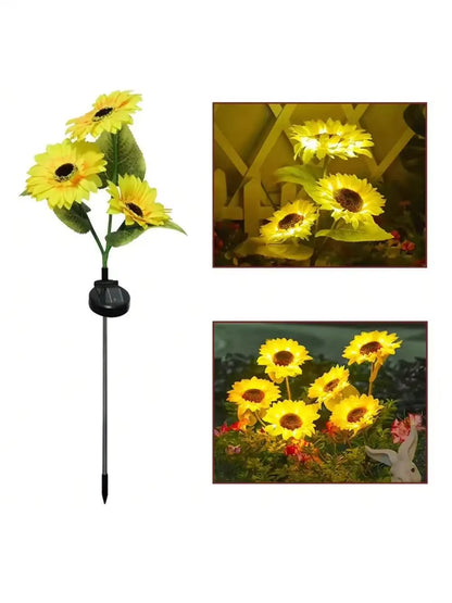 Solar Powered Sunflower Light Outdoor Waterproof LED Ground Insert Lawn Lamp for Garden Lawn Courtyard Decoration