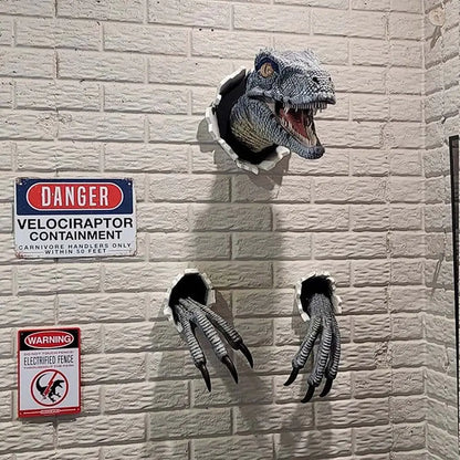 Dinosaur Wall Mounted Sculpture 3D Wall Bursting Hanging Dinosaur Head Resin Dinosaur Head with Claws Home Decor