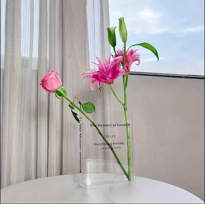 Book-Shaped Acrylic Vase – Clear Transparent Flower Vase for Modern Home & Office Decor