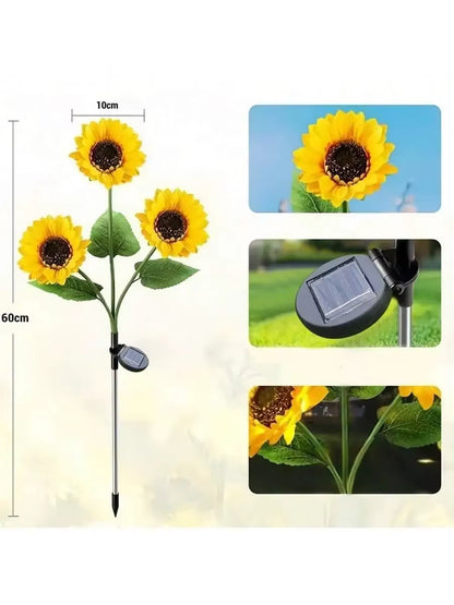 Solar Powered Sunflower Light Outdoor Waterproof LED Ground Insert Lawn Lamp for Garden Lawn Courtyard Decoration