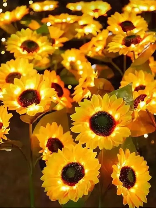 Solar Powered Sunflower Light Outdoor Waterproof LED Ground Insert Lawn Lamp for Garden Lawn Courtyard Decoration