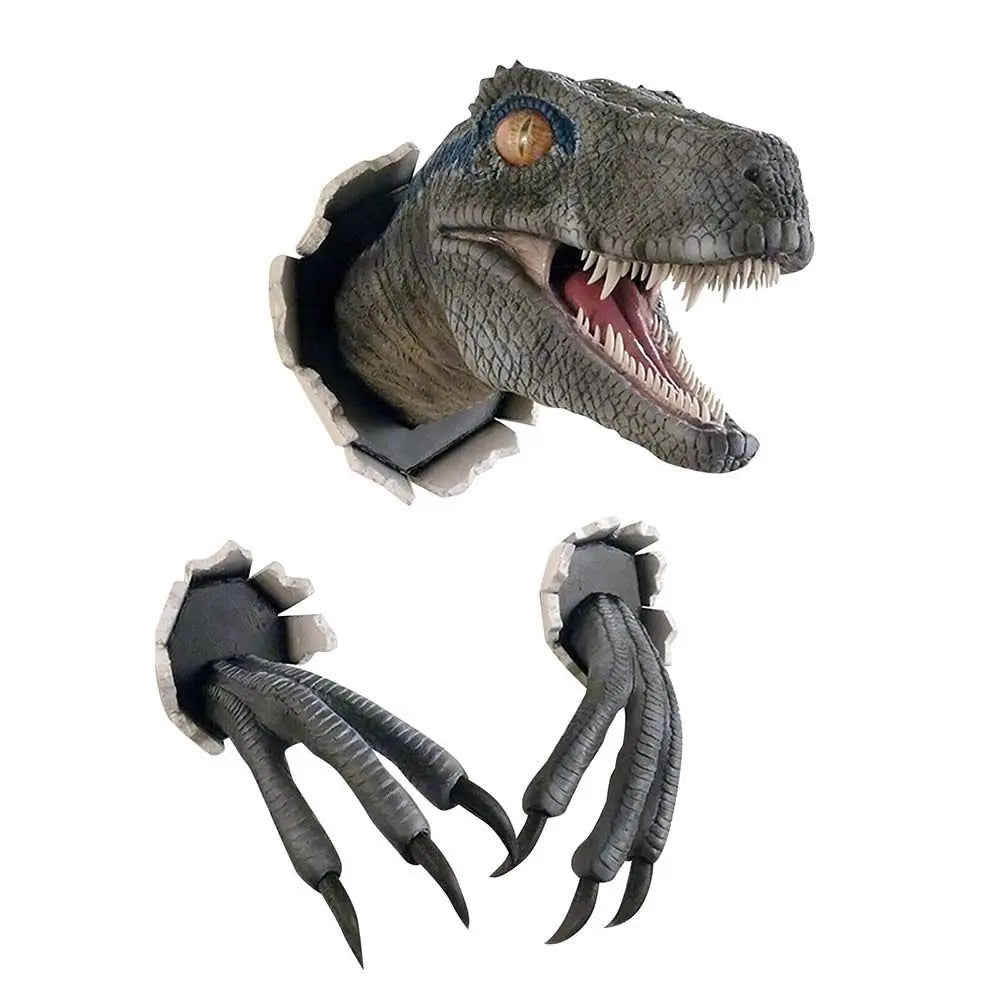 Dinosaur Wall Mounted Sculpture 3D Wall Bursting Hanging Dinosaur Head Resin Dinosaur Head with Claws Home Decor